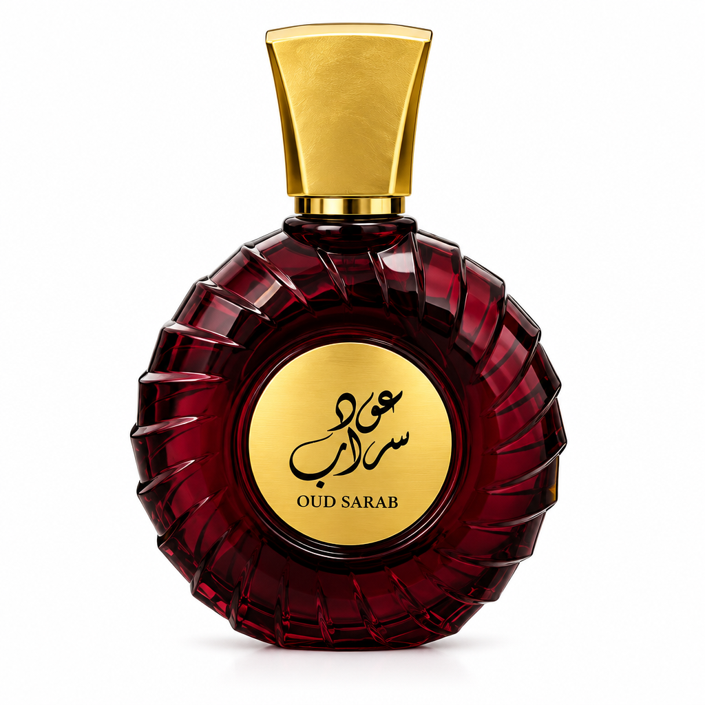 Oud Sarab - flacone borgogna rotondo con tappo oro