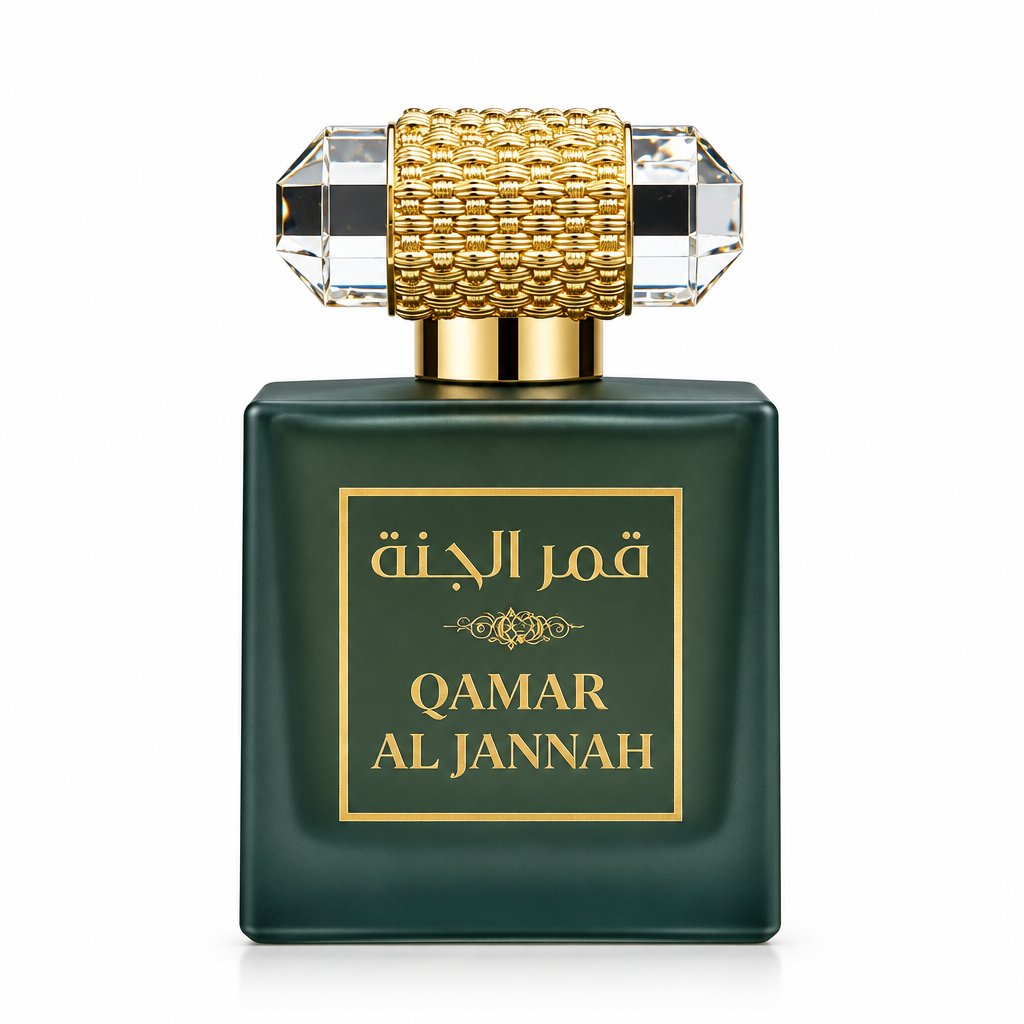 Qamar Al Jannah - flacone verde satinato con tappo cristallo e oro