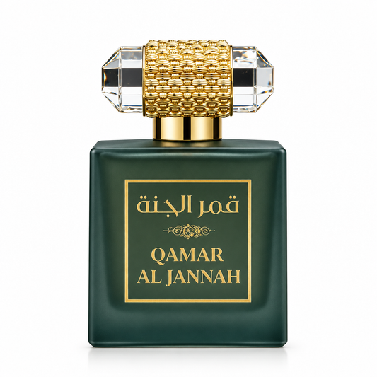 Qamar Al Jannah - flacone verde satinato con tappo cristallo e oro
